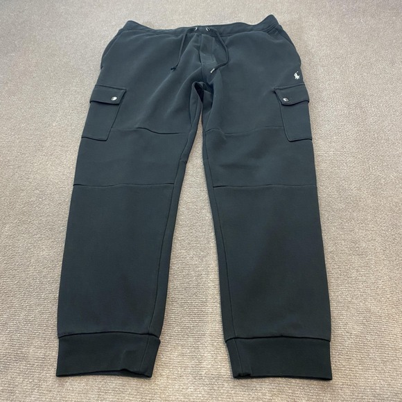 Polo Ralph Lauren Cargo Sweatpants Mens Extra Large Black Joggers Logo Pocket XL - Picture 1 of 12